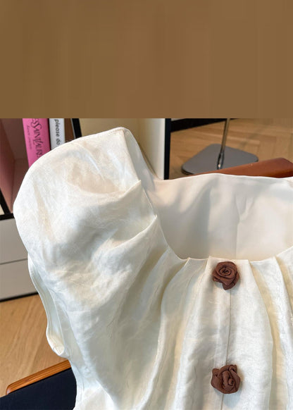 Floral Silk Square Beige Open Front Collar Summer Shirt