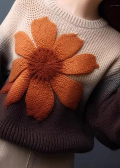 Gemütlicher Strickpullover mit Blumenmuster und Farbverlauf für den Winter WX024