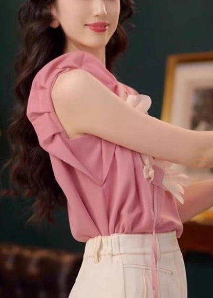 Cotton Neck Floral Summer T O Patchwork Shirt Pink