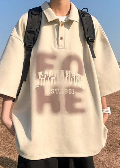 Polo Men Half Apricot Print French Cotton Sleeve Shirts Oversized