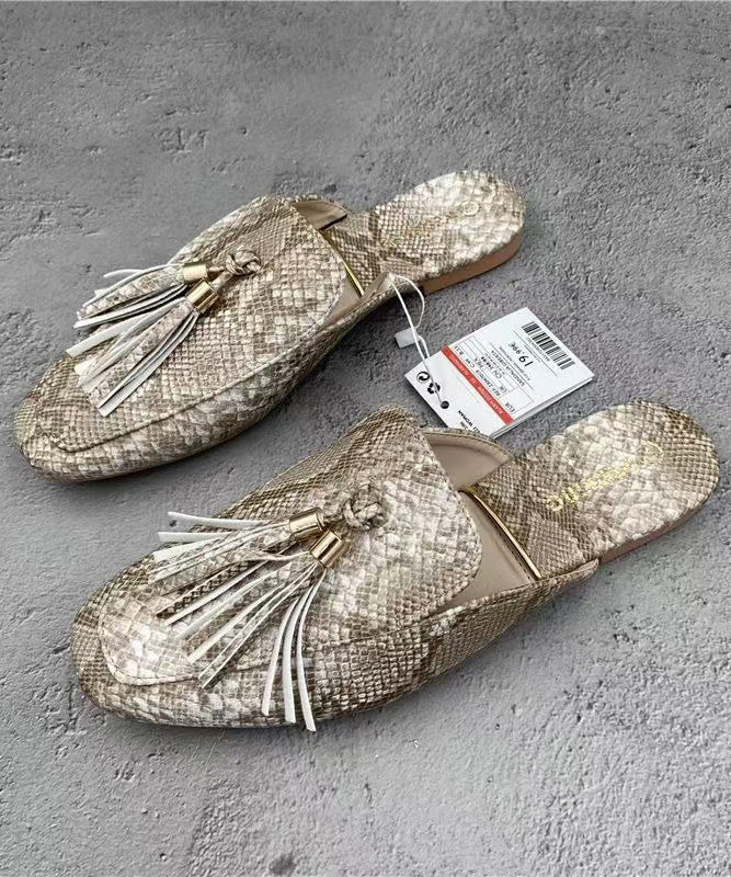 Sandales à pampilles françaises en cuir abricot