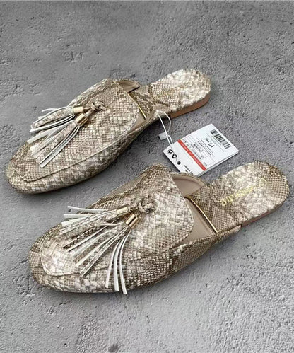 Sandales à pampilles françaises en cuir abricot