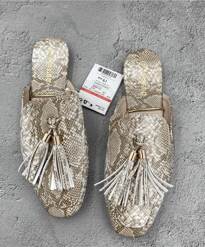 Sandales à pampilles françaises en cuir abricot