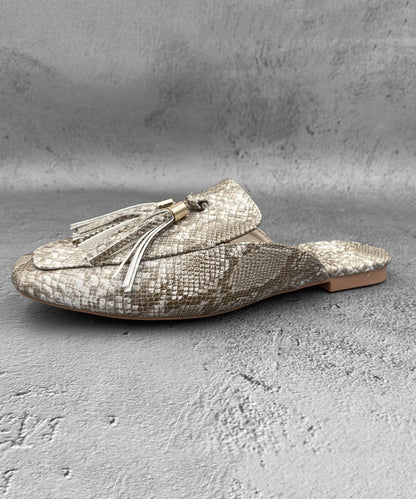 Sandales à pampilles françaises en cuir abricot