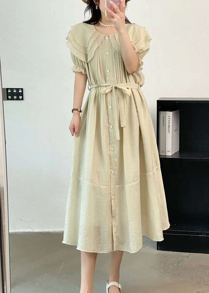 Robe en coton froissée à col Peter Pan beige français été AP028