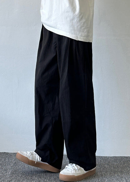 Pantalon en coton beige pour homme, taille élastique, poches, style français, uni, été