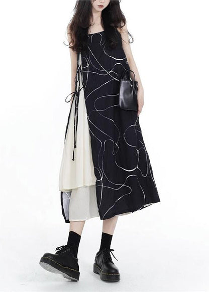 Up Cotton Spaghetti Asymmetrische Spitze Schwarz Französisch Patchwork