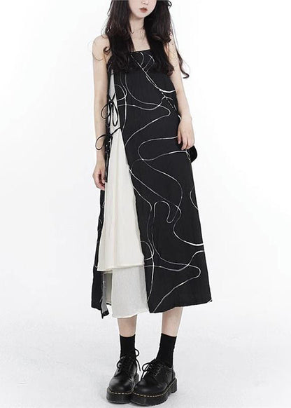 Up Cotton Spaghetti Asymmetrische Spitze Schwarz Französisch Patchwork