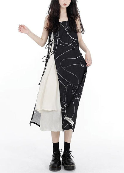 Up Cotton Spaghetti Asymmetrische Spitze Schwarz Französisch Patchwork