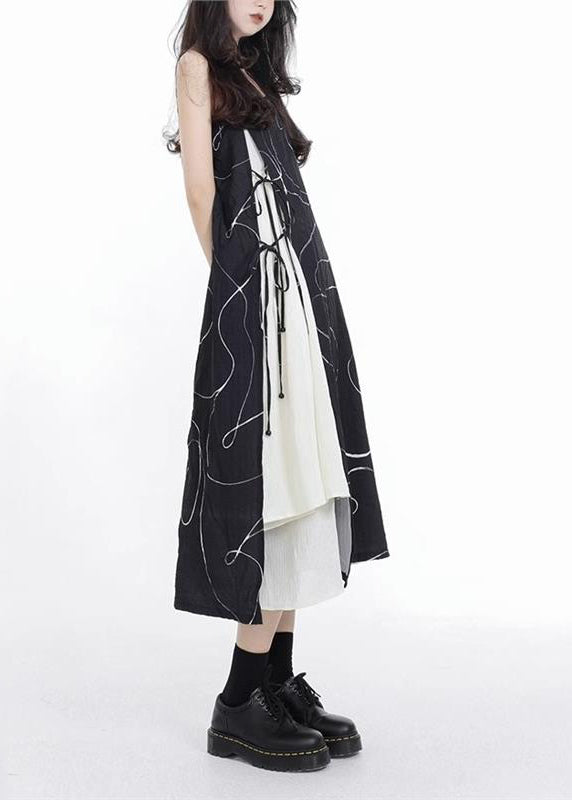 Up Cotton Spaghetti Asymmetrische Spitze Schwarz Französisch Patchwork