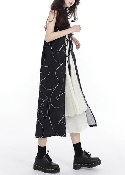 Up Cotton Spaghetti Asymmetrische Spitze Schwarz Französisch Patchwork