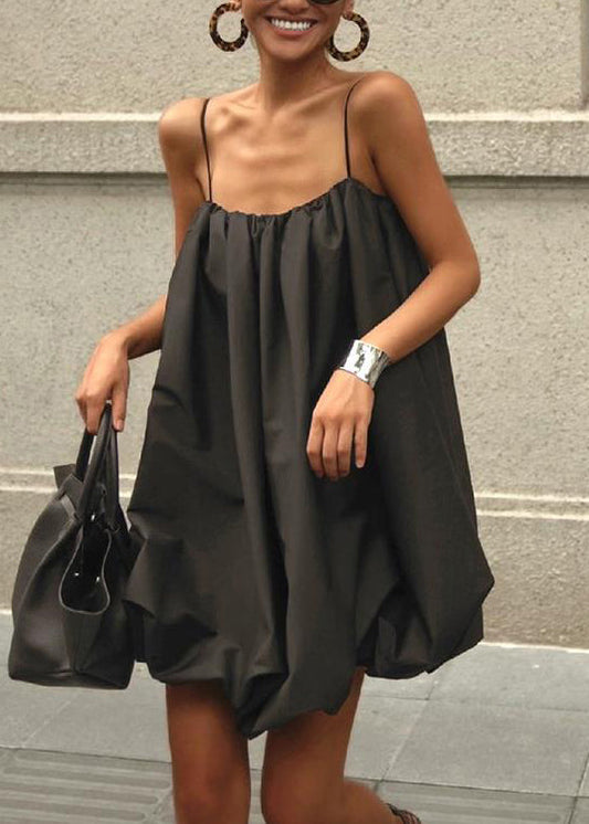 Baumwolle Französisch Kleid Sommer Strap Schwarz Spaghetti