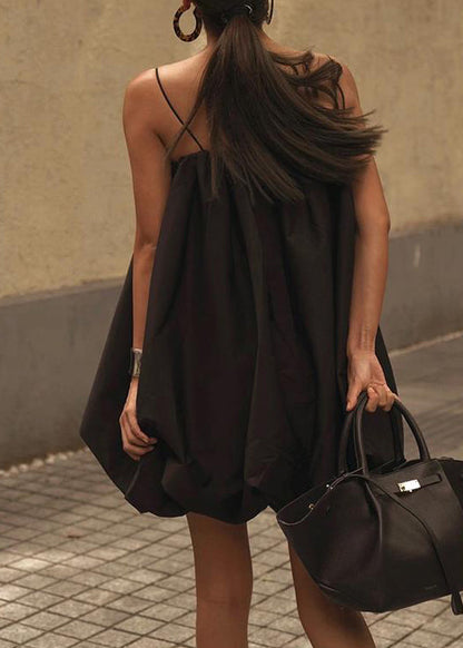Baumwolle Französisch Kleid Sommer Strap Schwarz Spaghetti