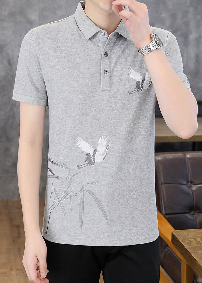 Polo Schwarz Original Design Herren Baumwolle Französisches Hemd Bestickt