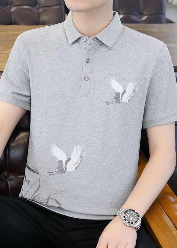 Polo Schwarz Original Design Herren Baumwolle Französisches Hemd Bestickt