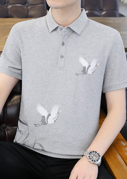 Polo Schwarz Original Design Herren Baumwolle Französisches Hemd Bestickt