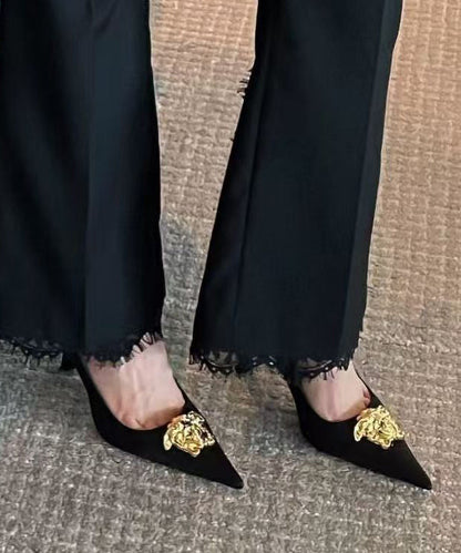 Spitz Splicing Toe French Heels Leder Schwarz Hohe Kunstleder