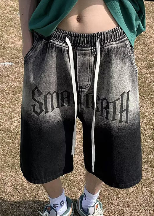 Denim-Print Farbverlauf Taille Französisch Schwarz Elastische Taschen