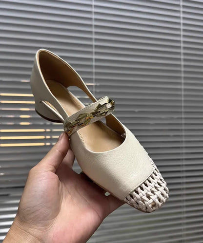 Square Toe French Chunky Breathable Hollow Woven Black Out