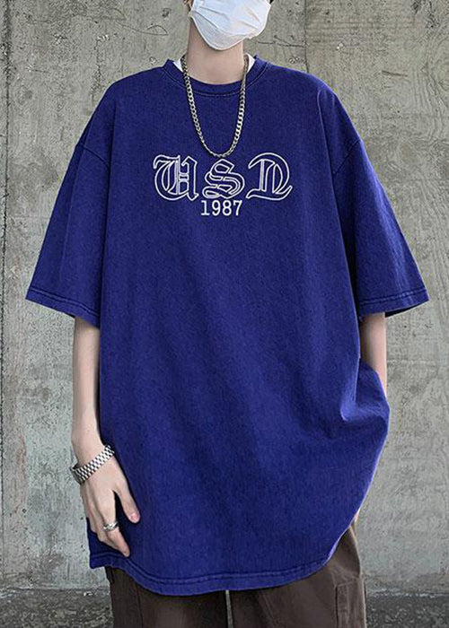 Chemise en coton français à col en T et manches mi-longues imprimées noires pour homme