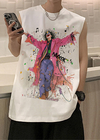 Débardeur noir à col rond et manches courtes pour homme, imprimé en coton