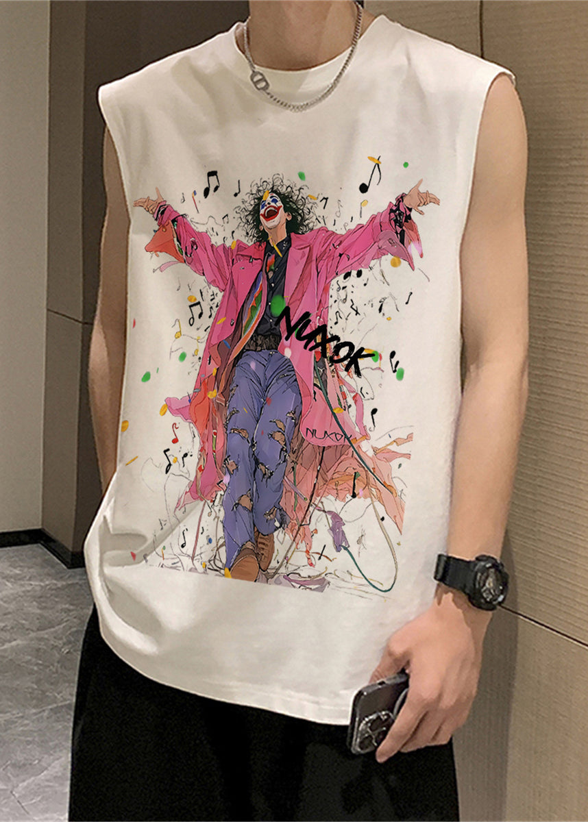 Débardeur noir à col rond et manches courtes pour homme, imprimé en coton