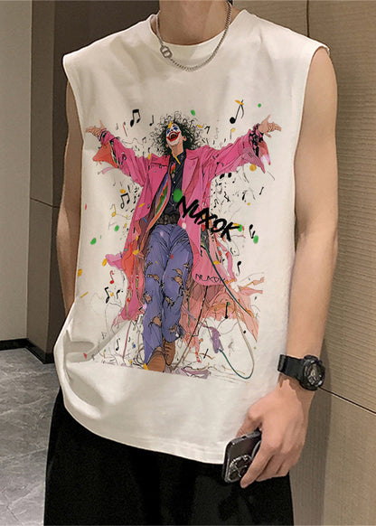 Débardeur noir à col rond et manches courtes pour homme, imprimé en coton