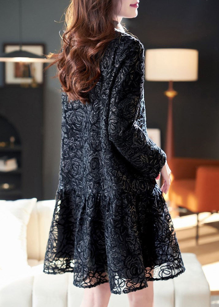 Robe patchwork en dentelle noire à col Claudine, printemps RL003