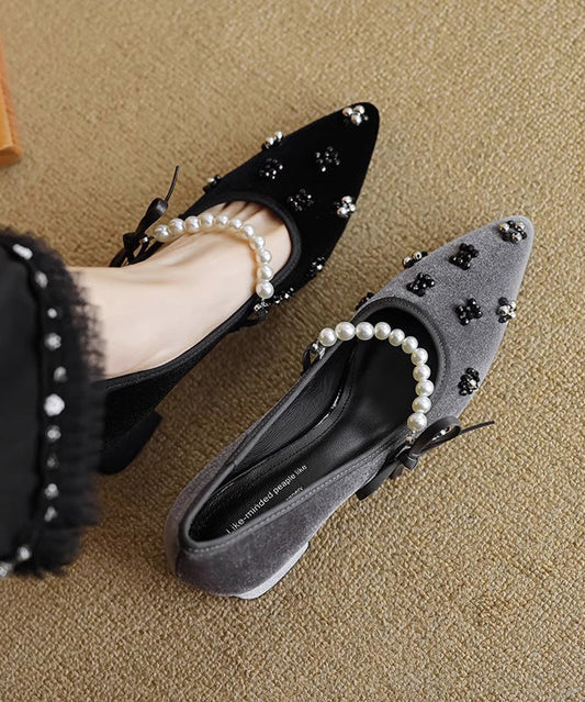 Escarpins à talons épais et bout pointu en velours noir français RX026