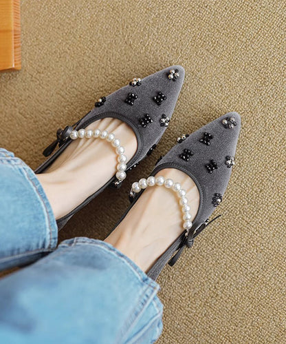 Escarpins à talons épais et bout pointu en velours noir français RX026