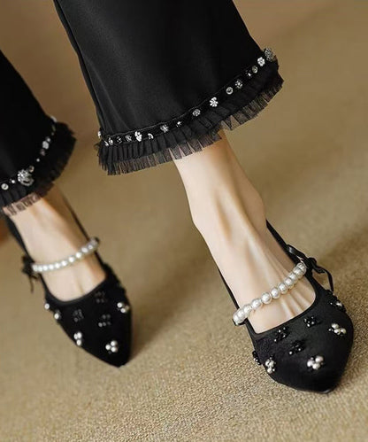 Escarpins à talons épais et bout pointu en velours noir français RX026