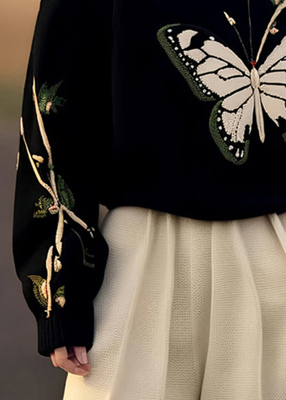 Französischer schwarzer Druck, gemütlicher Strickpullover, Winter-WX026