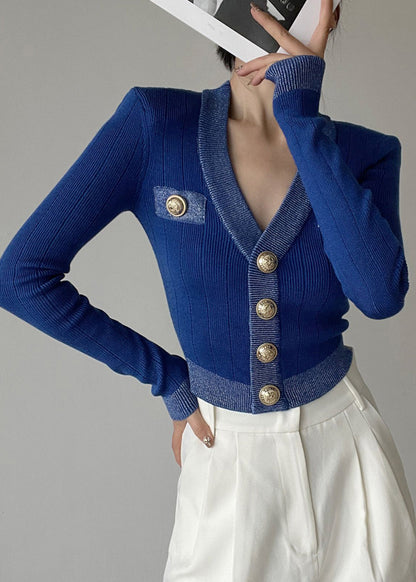 Cardigan court en laine noir à col en V et boutons, printemps TY028