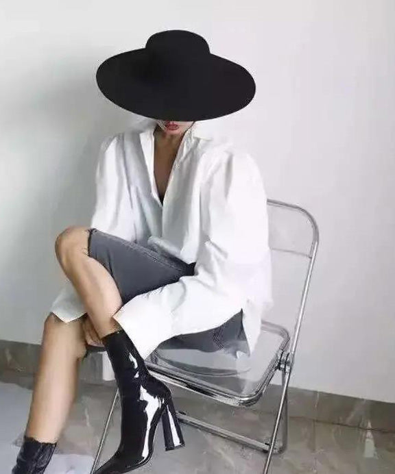 Großer, vielseitiger Jazzhut aus schwarzer Wolle mit französischer Krempe