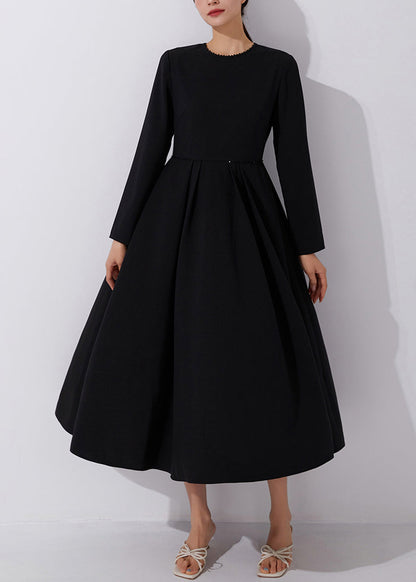 Robe longue noire à fermeture éclair et perles pour ongles Automne AM1017