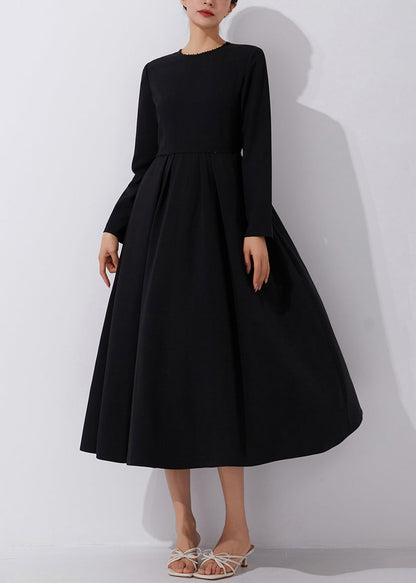 Robe longue noire à fermeture éclair et perles pour ongles Automne AM1017