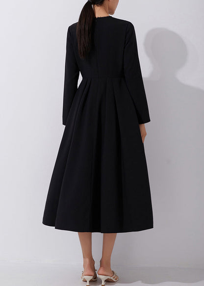 Robe longue noire à fermeture éclair et perles pour ongles Automne AM1017