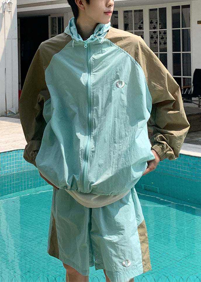 Manteau à capuche bleu soie 50+ Ice UPF Patchwork Two Homme Français