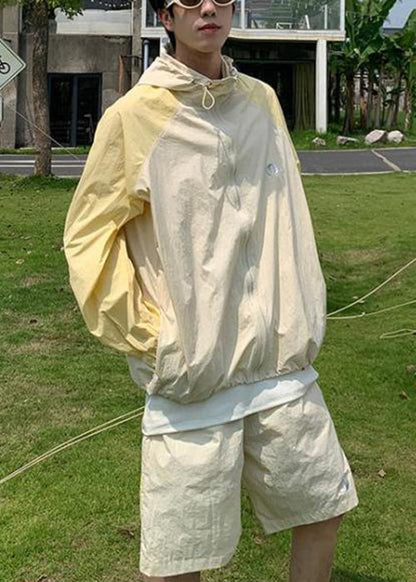 Manteau à capuche bleu soie 50+ Ice UPF Patchwork Two Homme Français