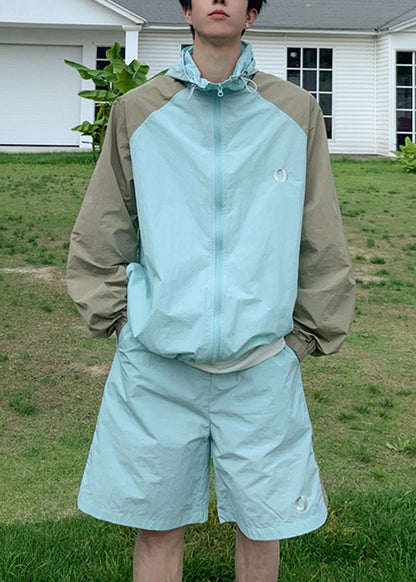 Manteau à capuche bleu soie 50+ Ice UPF Patchwork Two Homme Français