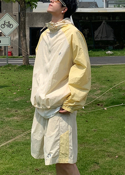 Manteau à capuche bleu soie 50+ Ice UPF Patchwork Two Homme Français