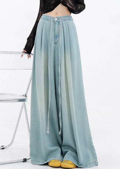 Pantalon large en jean avec poches à lacets et jambes bleu printemps