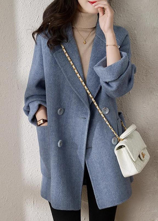 Französischer blauer Wollmantel mit gekerbten Knöpfen, Frühling, TY022