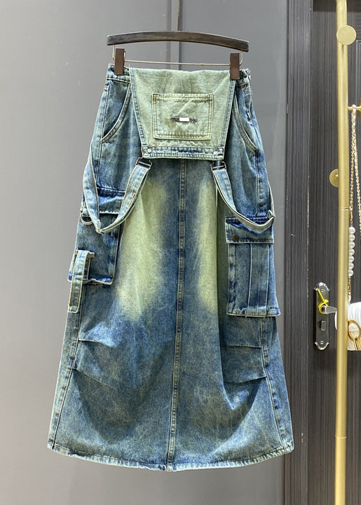 Französischer blauer Denim-Overall mit seitlich offenen Taschen und ärmellos KK009