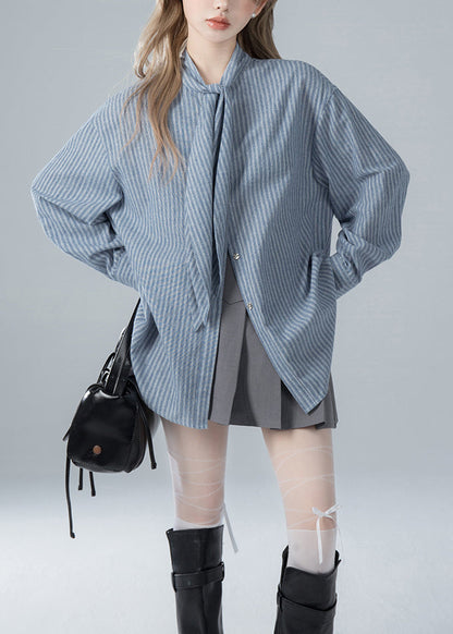 Gestreifte Schleife Blau Frühling Französisch Hemden Baumwolle