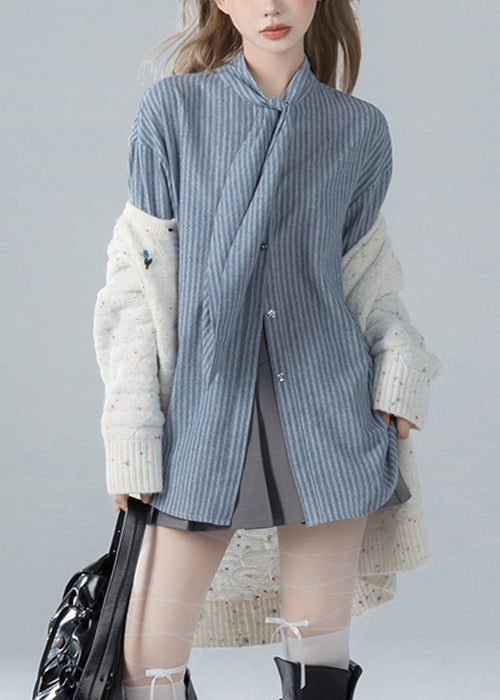 Gestreifte Schleife Blau Frühling Französisch Hemden Baumwolle