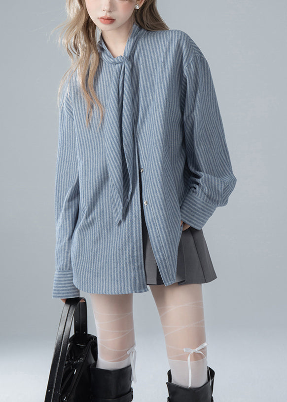 Gestreifte Schleife Blau Frühling Französisch Hemden Baumwolle