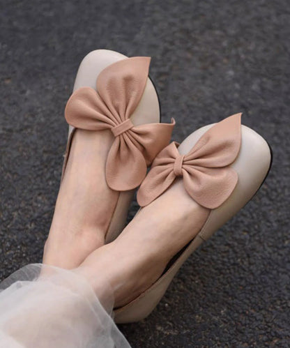 Mocassins à faux épissures en cuir beige français avec nœud Penny