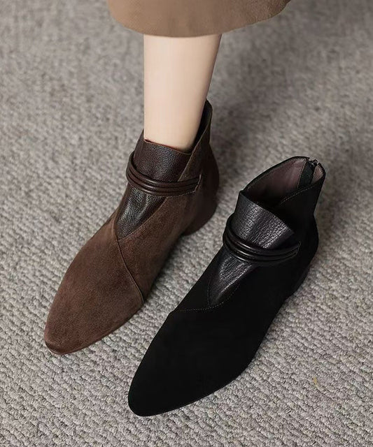 Französische braune Wildleder-Spleißstiefeletten mit spitzer Spitze TE023