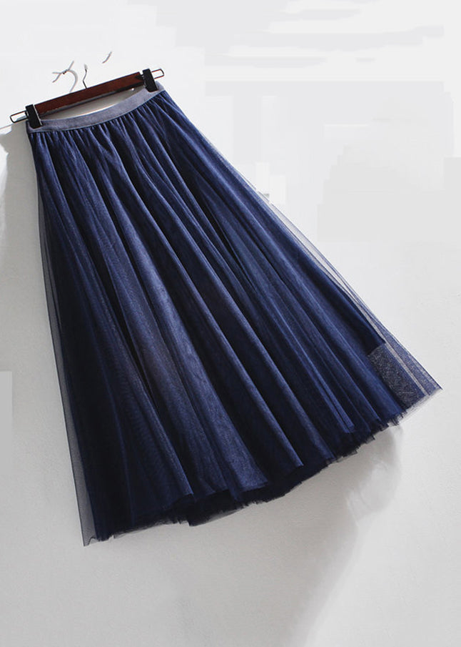 French Coffee Wrinkled Elastic Waist Tulle Skirts Summer Ada Fashion